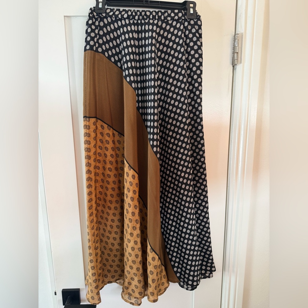 Mes Demoiselles Black and Brown Polka Dot Maxi Skirt